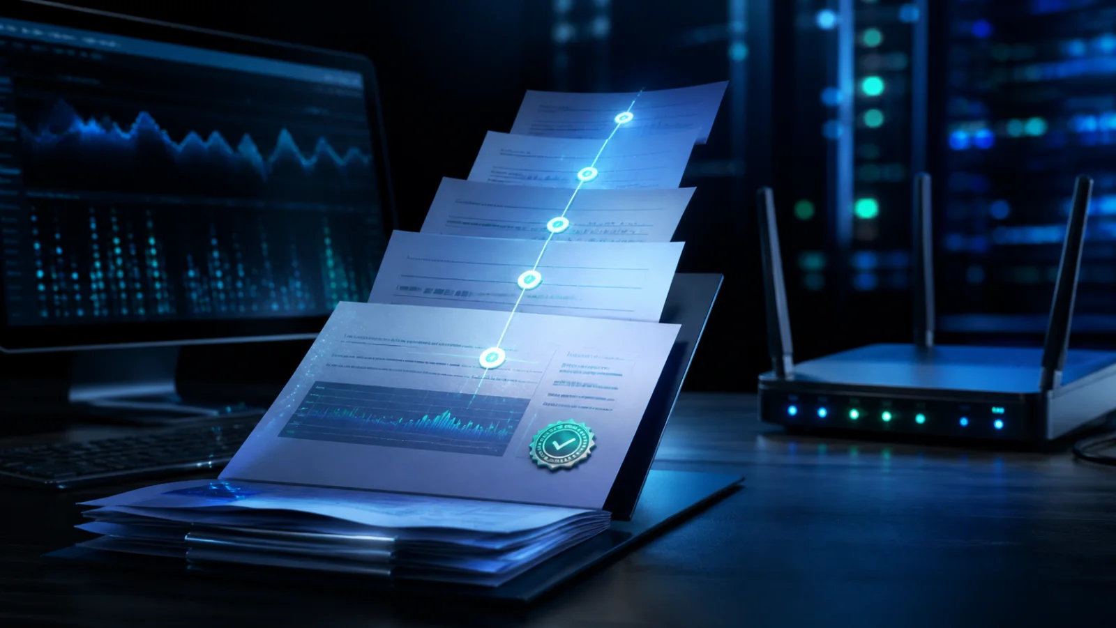 An organized timeline of network measurements forming a provider-ready report