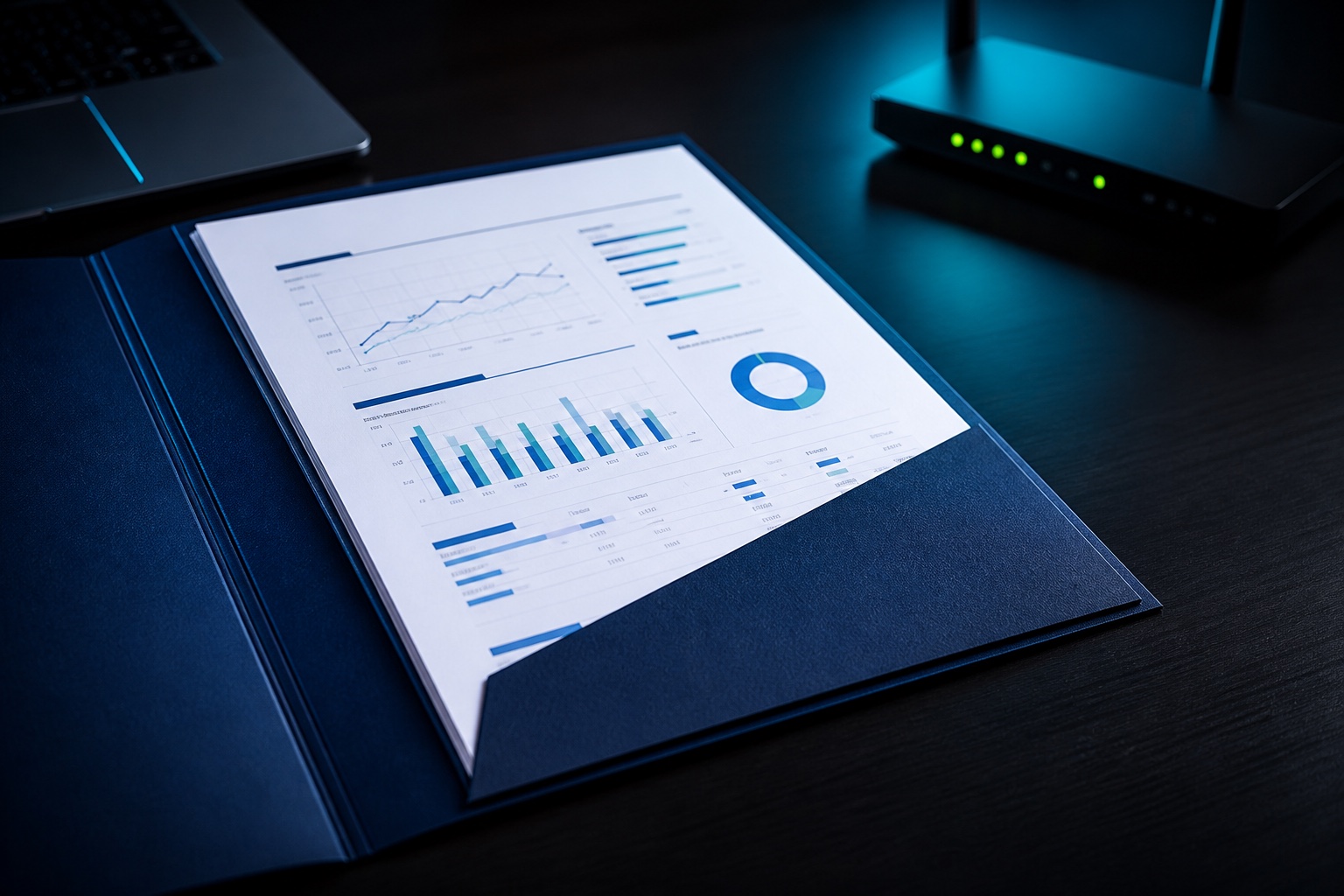 A professional Internet performance evidence dossier on a desk